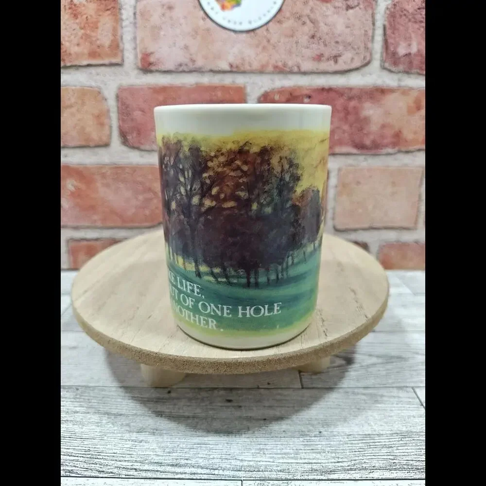 Otagiri Figi Graphics Golf Mug Cup Made in Japan Cream Green Brown Vintage